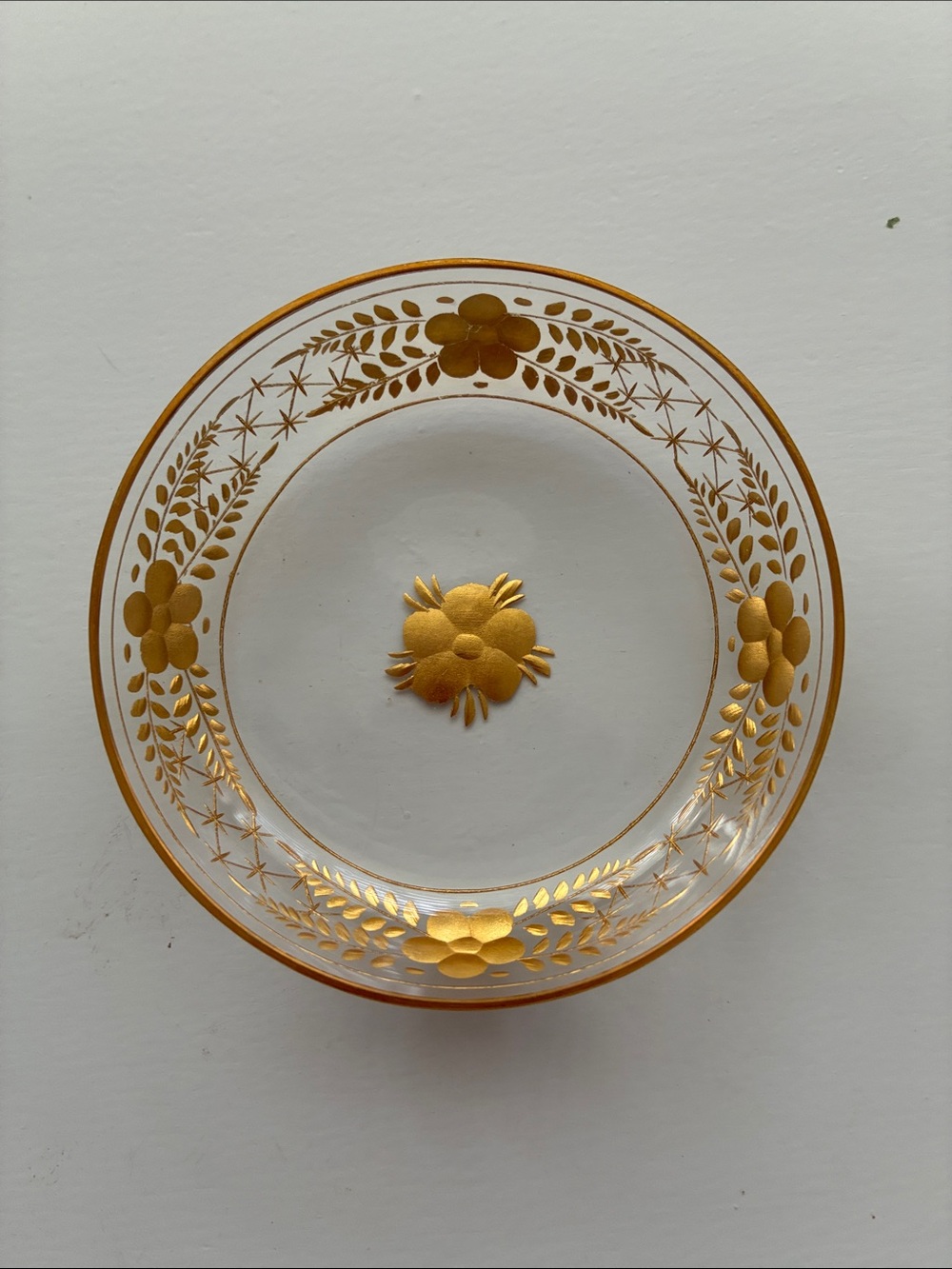 Vintage Gold Leaf Floral Glass Trinket Small Bowl - Elegant Home Accent